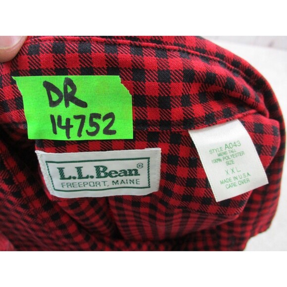 VINTAGE LL Bean Shirt 2XLT Tall Red Black Plaid Polyester Button Up Mens USA - Picture 11 of 12